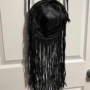 Patricia Nash Leather Printed Fringe Adjustable Crossbody